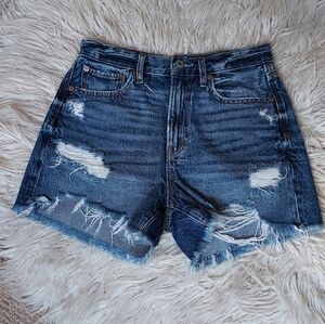 American Eagle Outfitters Blue Distressed Jean Shorts High Waisted 4in Inseam